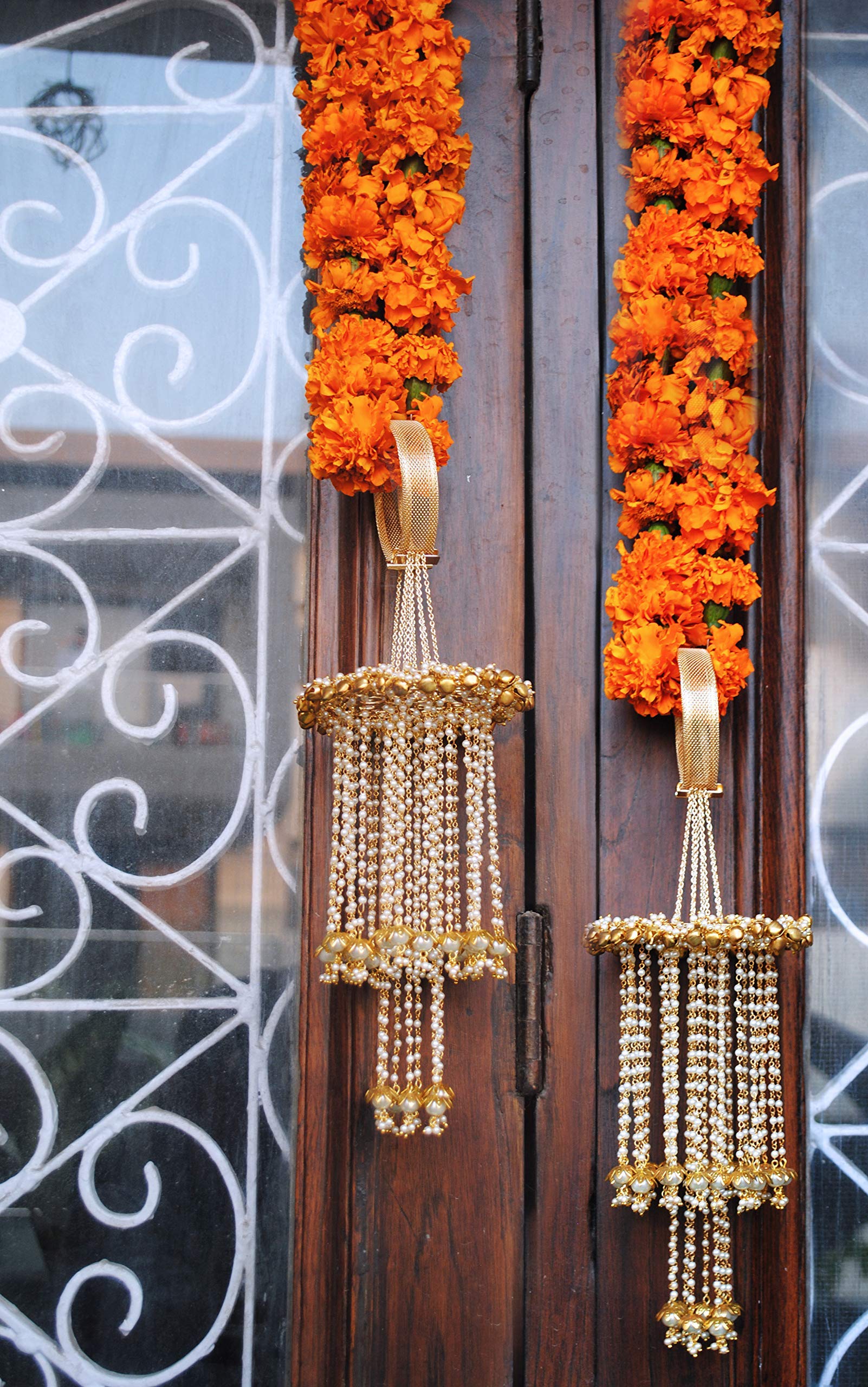 Elegant Laser-Cut Indian Wedding Kaleera with Golden Pearl Chains – Traditional Punjabi Bridal Jewelry for Mehndi & Wedding Ceremonies