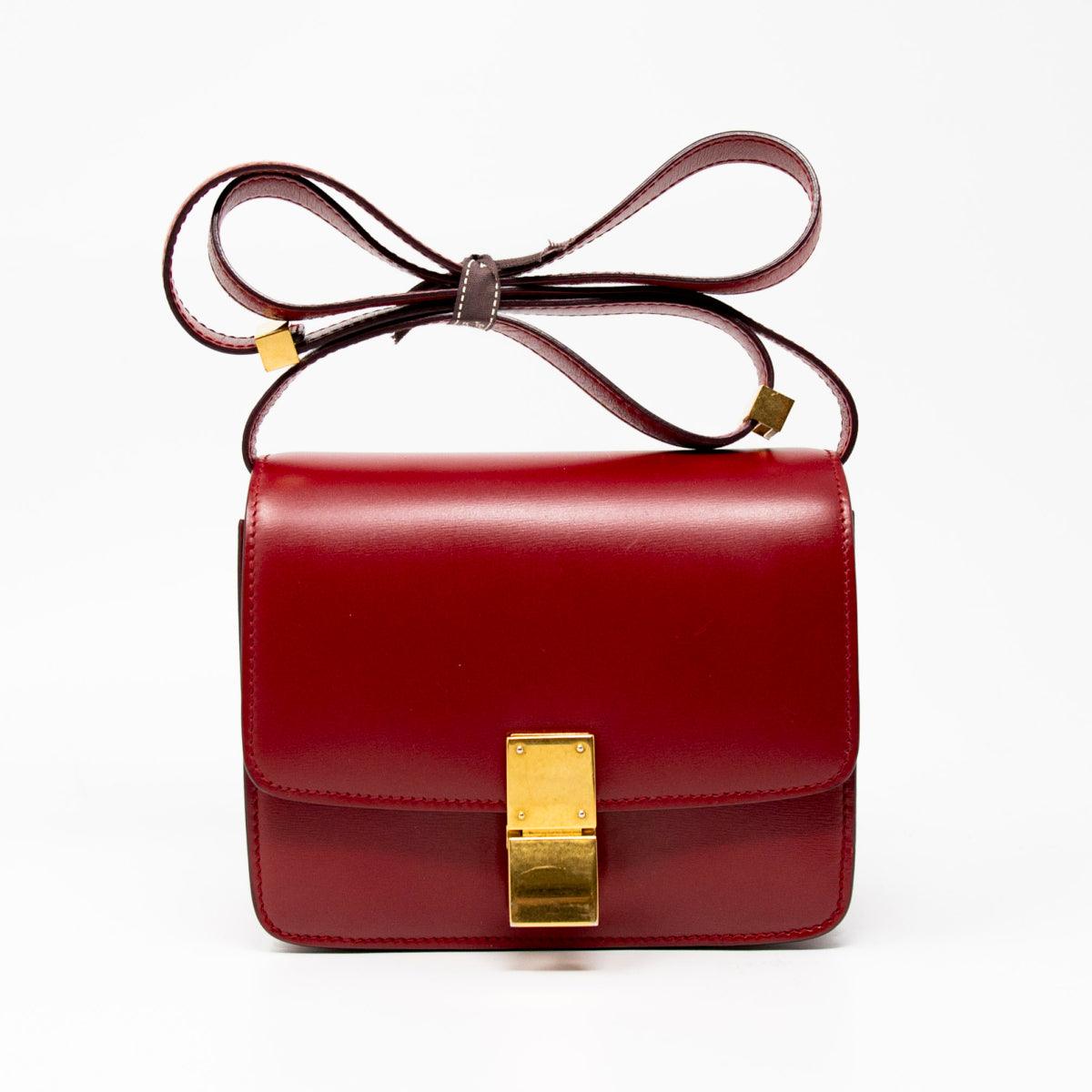 Celine Dark Red Small Box Bag - Premium Leather Crossbody Handbag for Women | Perfect for Work, Travel & Evening Events