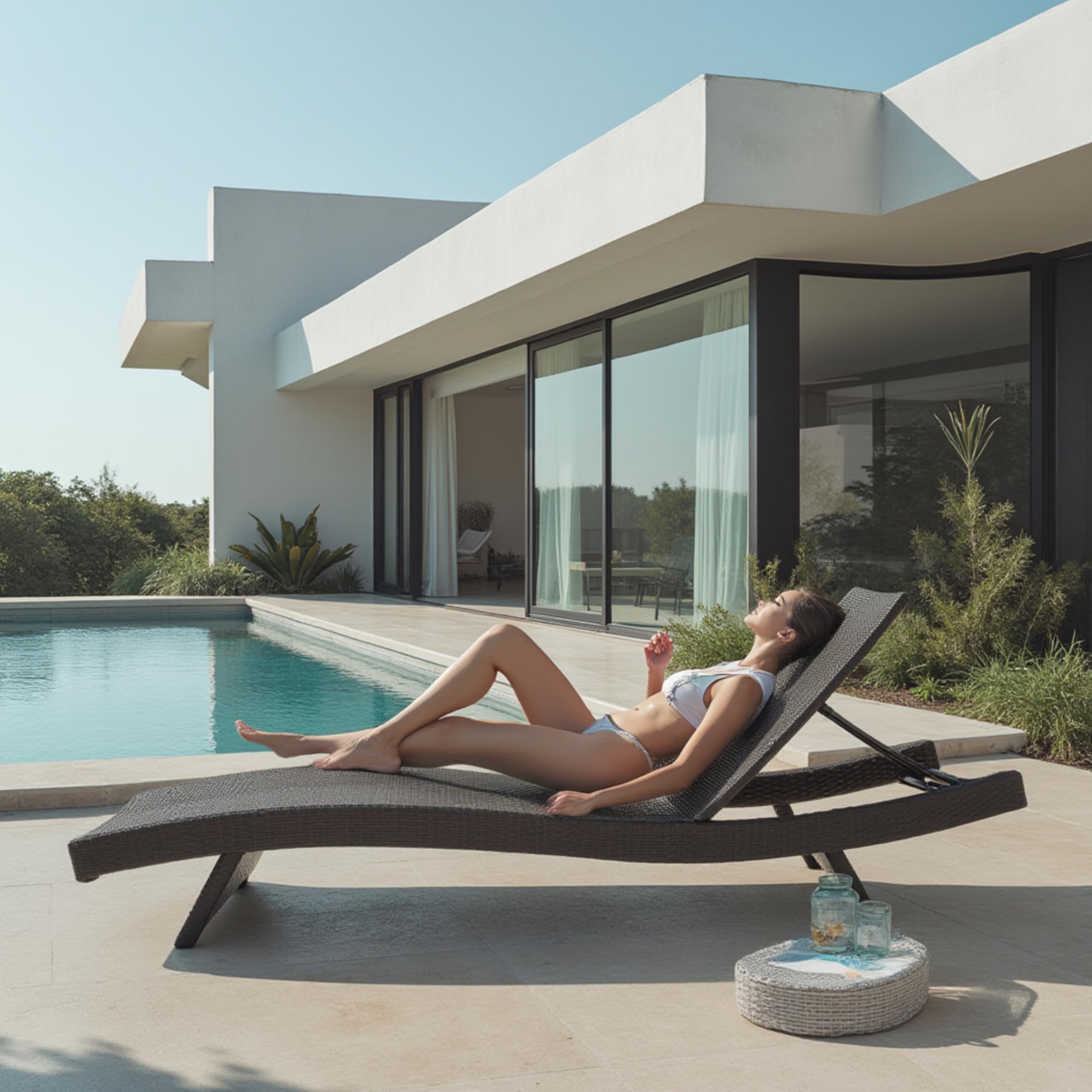 Nestl Chaise Lounge Chair Outdoor Set of 2 - Wicker Patio Lounge Chairs with Reclining Backrest - Perfect for Poolside, Garden, and Backyard Relaxation