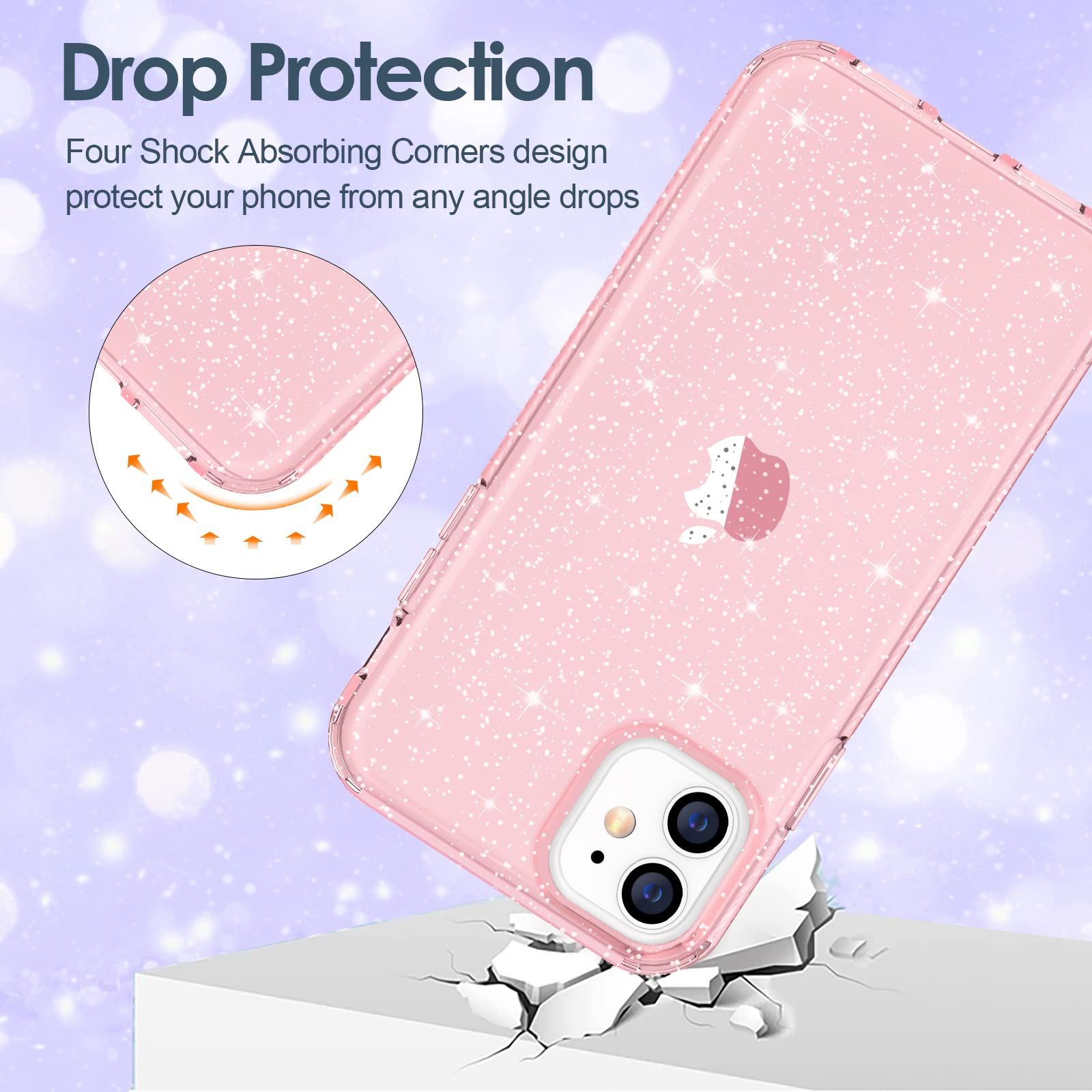 Hython Glitter iPhone 11 Case - Sparkly Clear Bling Cover with Anti-Scratch TPU, Slim Fit Shockproof Protection for Women & Girls | Perfect for Everyday Use, Parties & Gifts (Pink Glitter)