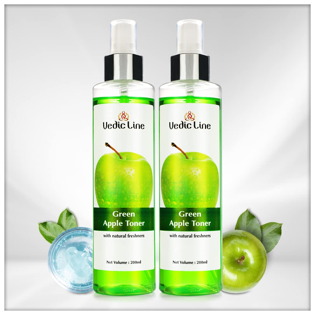 Vedicline Green Apple Facial Toner - Deep Cleansing, Pore Tightening & Acne Treatment, Pack of 2 (2 x 200ml) | Refreshing Skin Care for Daily Use & Valentine's Day Gifts