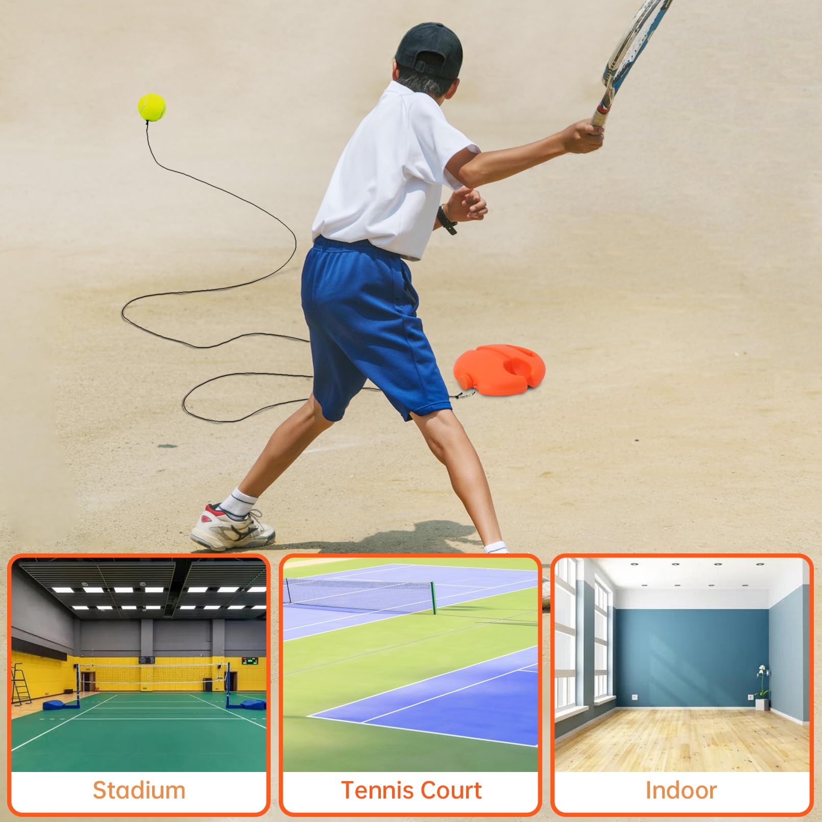 Tennis Trainer Rebound Ball with 3 String Balls - Solo Tennis Practice Equipment for Beginners | Portable Tennis Training Tool & Rebounder Kit | Improve Skills for Backyard, Court & Indoor Drills