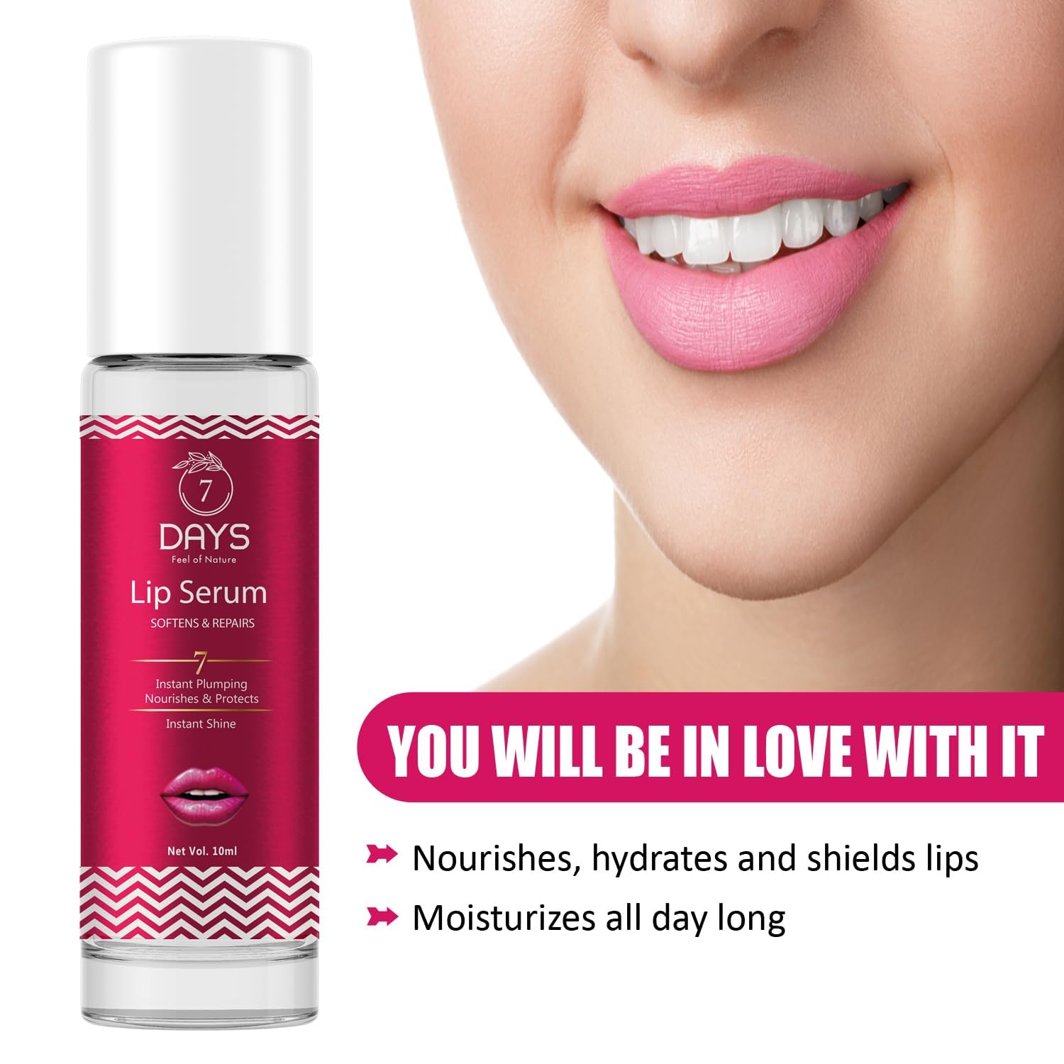 VIVA Lip Serum with Roll-On for Plump & Hydrated Lips | Dark Lip Treatment with Shea Butter & Pomegranate | Moisturizing Lip Care for Men & Women (10ml) | Perfect for Daily Use, Night Care & Lip Makeup Prep