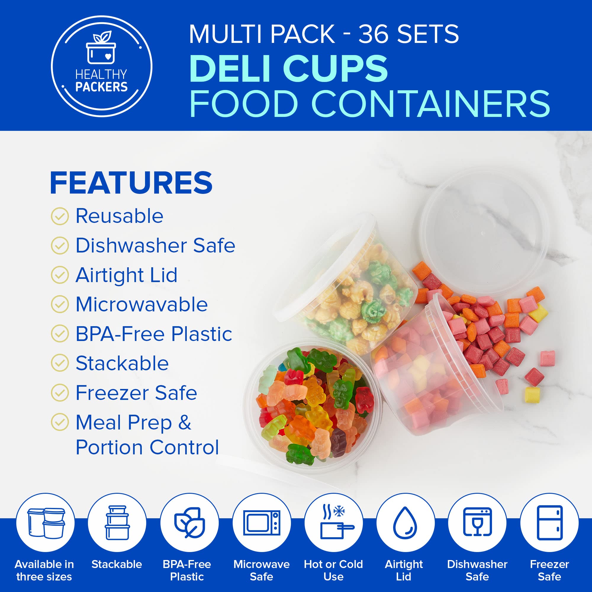 BPA-Free Airtight Food Storage Containers Set - 36 Pack Clear Plastic Jars (8oz, 16oz, 32oz) | Leakproof, Microwave & Dishwasher Safe | Perfect for Meal Prep, Pantry Organization & Leftovers Storage