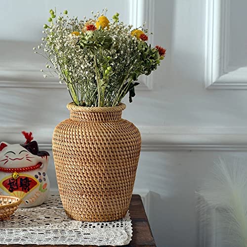 Handwoven Rattan Vase - Boho Chic Home Decor for Plants & Flowers | Perfect for Tabletop Display, Living Room Decor, and Indoor Gardening Accessories