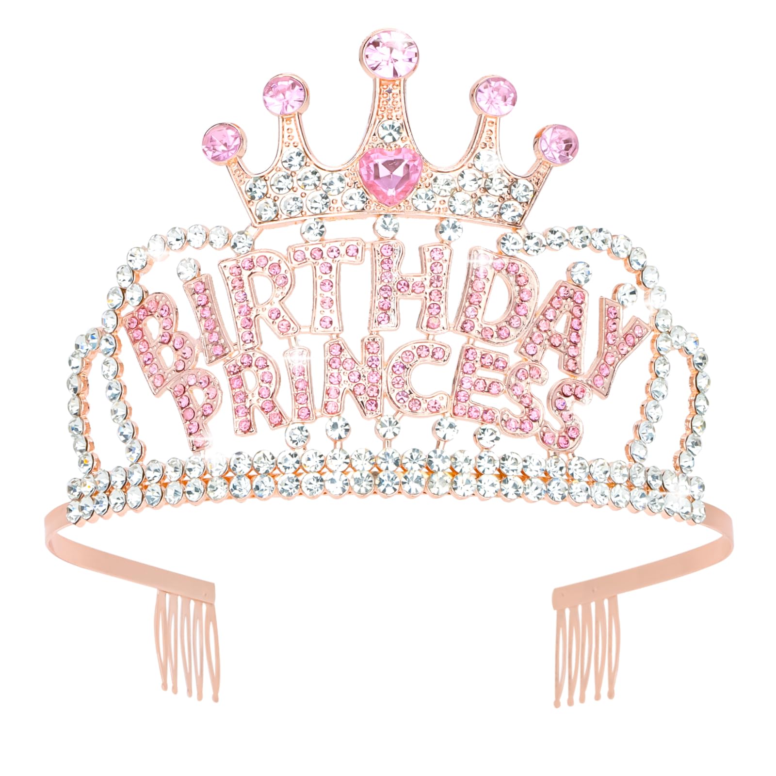 CIEHER Rose Gold & Pink Birthday Crown for Girls & Women - Princess Tiara for Birthday Parties, Decorations & Gifts | Perfect for Birthday Celebrations, Photo Shoots & Special Occasions