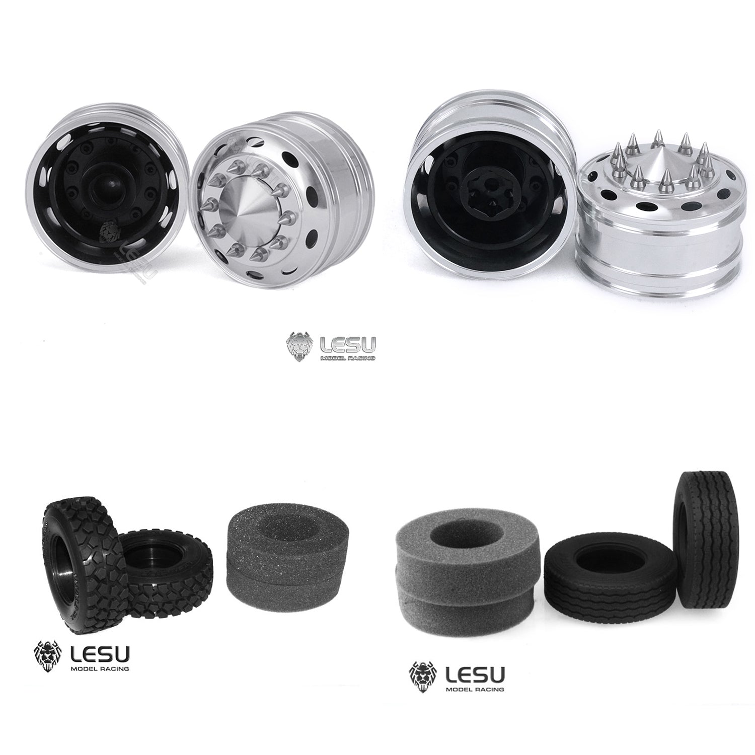 LESU Unpowered/Powered Bearing Hexagon Brake Metal Front Wheel Hub with Rubber Tires - DIY Replacement Part for 1/14 Tamiya RC Tractor Truck Models - Perfect for RC Car Repair, Upgrades & Off-Road Racing Scenes