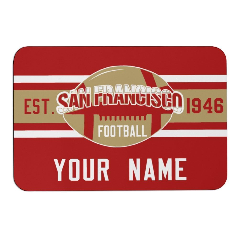 Personalized San Francisco Indoor Floor & Bath Mats with Name/Number - Non-Slip Decorative Door Mats for Football Fans - Perfect for Home, Office & Game Room Decor