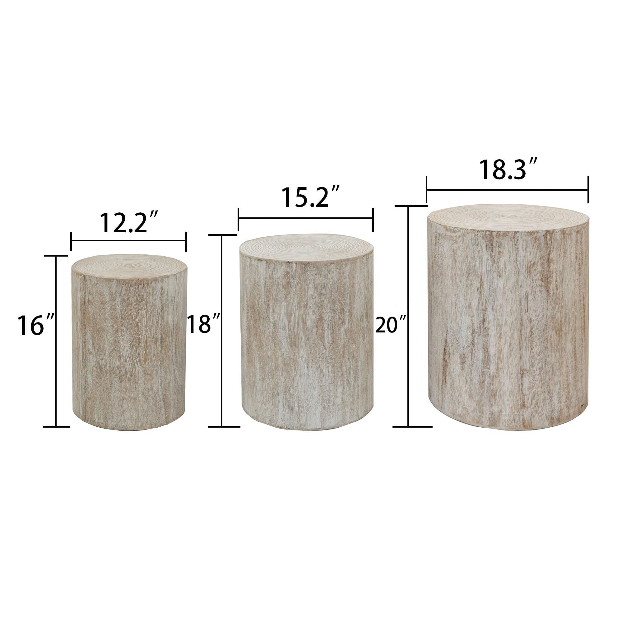 3-Piece Round Nesting Coffee Table Set - Rustic Wood with Visible Tree Rings, Whitewash Finish - Perfect for Living Room, Apartment & Small Spaces - Modern Farmhouse Decor