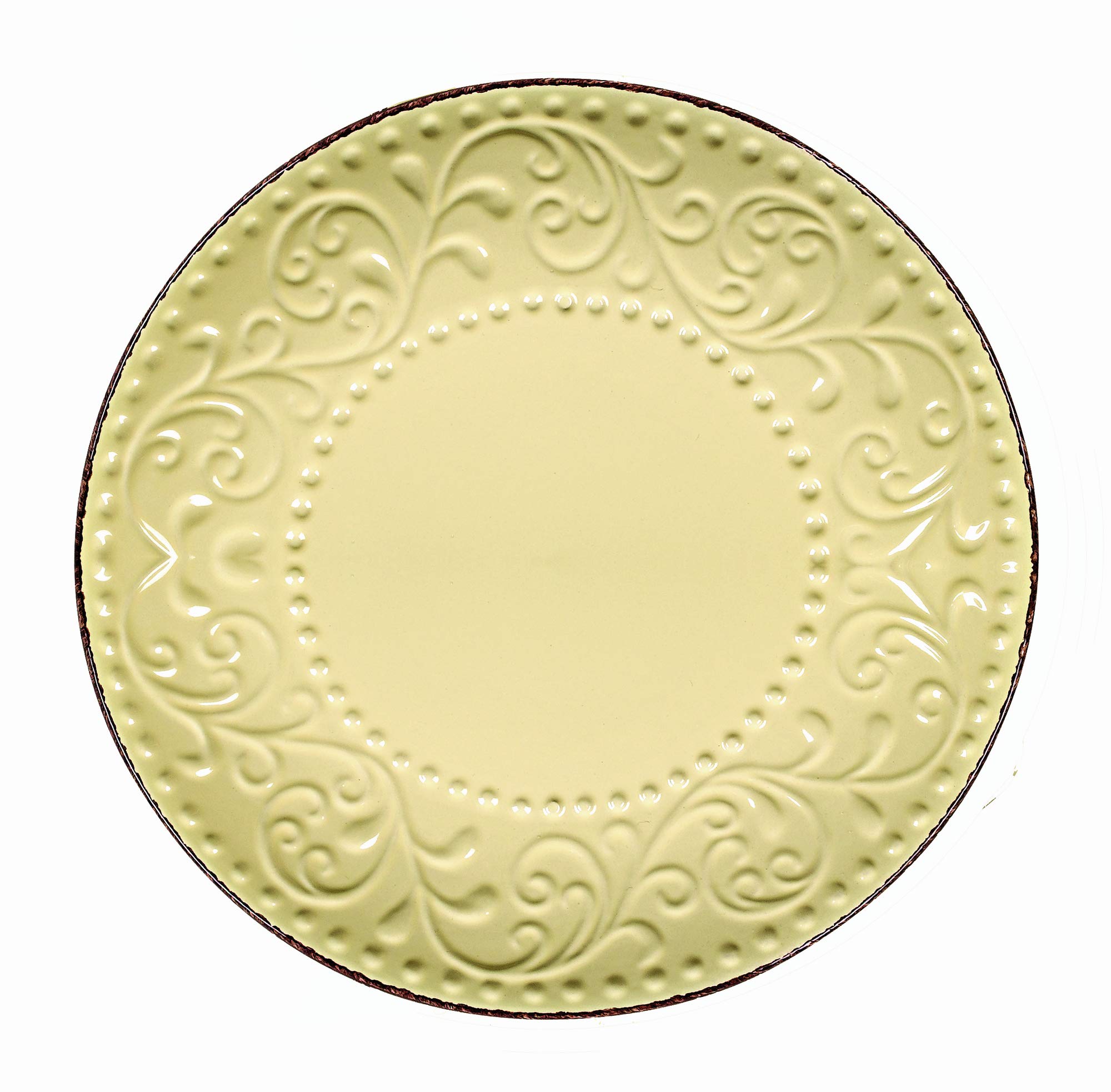 Elegant Modern Stoneware Scroll Dinnerware Set - 16 Piece Yellow Dinner Plates, Bowls & Mugs for Parties, Events & Home Decor | Perfect for Thanksgiving, Christmas & Family Gatherings