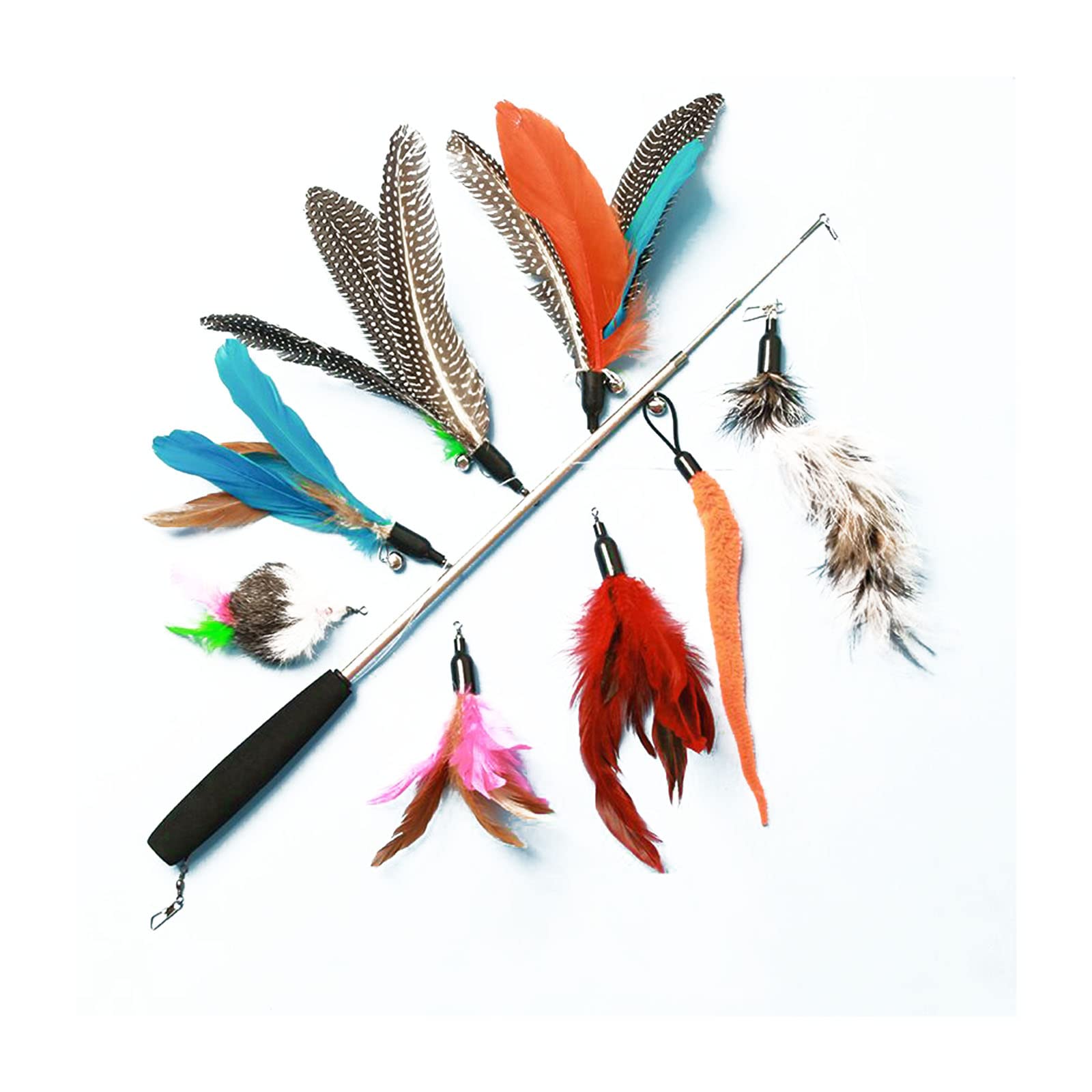 **Petyoung Interactive Cat Toys - Retractable Cat Wand with 8 Feather Teaser Refills, Telescopic Fishing Pole Toy for Kittens - Fun Playtime for Indoor Cats & Exercise**