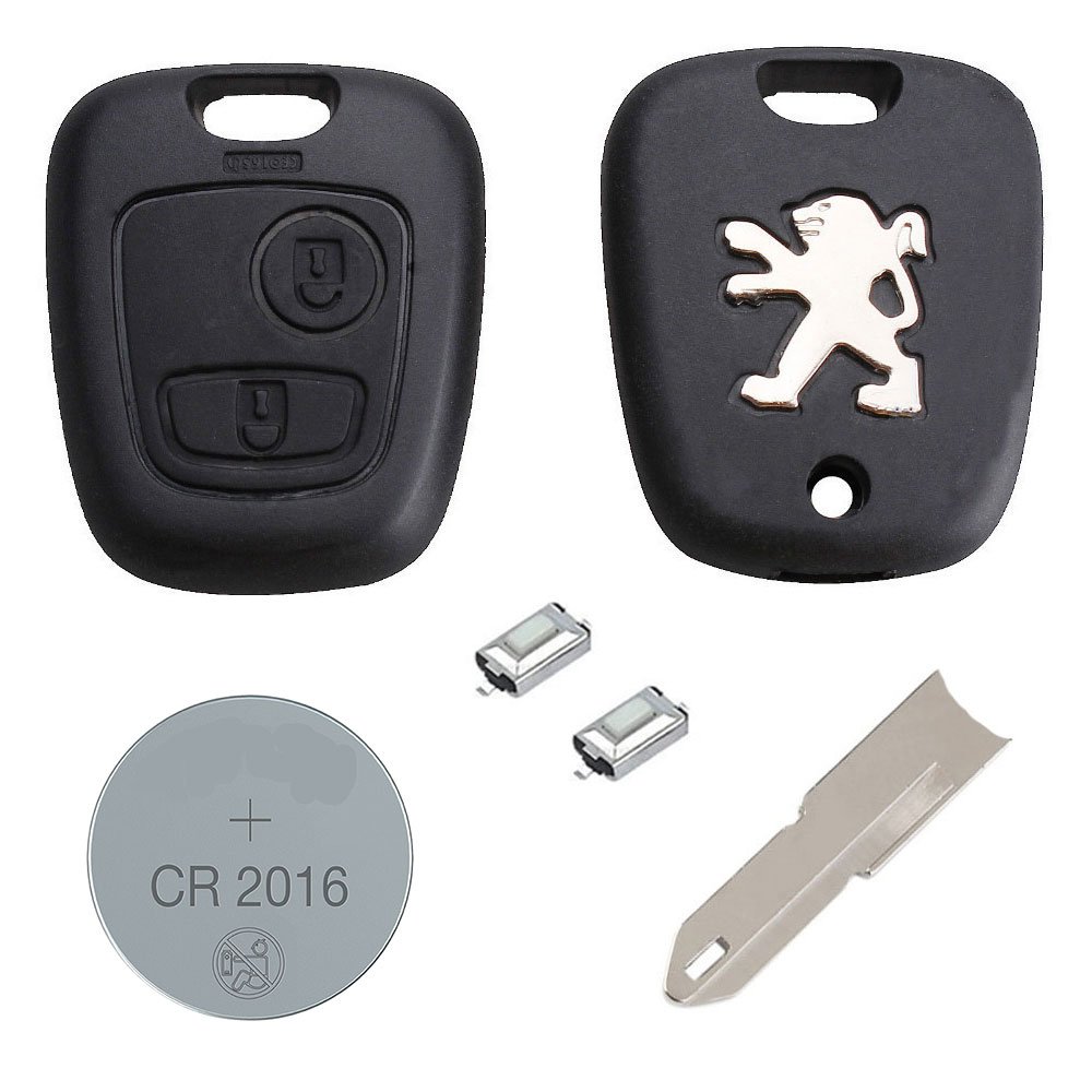 RKFUK® DIY Repair Kit - Replacement 2 Button Remote Car Key Fob Case with Blade, Battery & Micro Switches for Peugeot 106 206 306 406 107 207 307 407 Keys | Compatible with Peugeot Cars & Vans | Easy Key Fob Repair at Home or On-the-Go