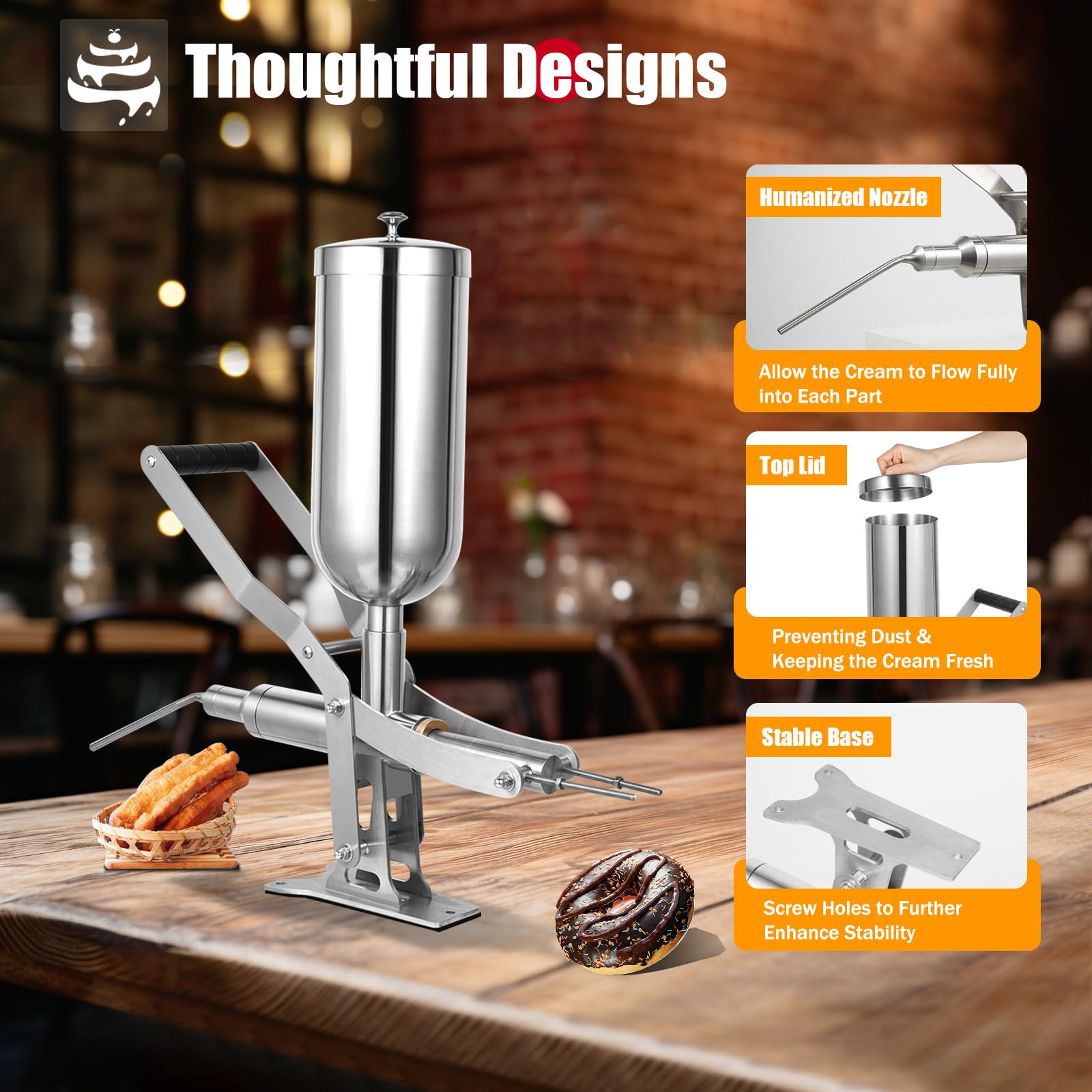 **Stainless Steel Manual Churro Filler Machine - 5L Donut Filling Injector with 4 Nozzles for Pastry, Bakery & Restaurant Use - Perfect for Churros, Eclairs & Cream Puffs**
