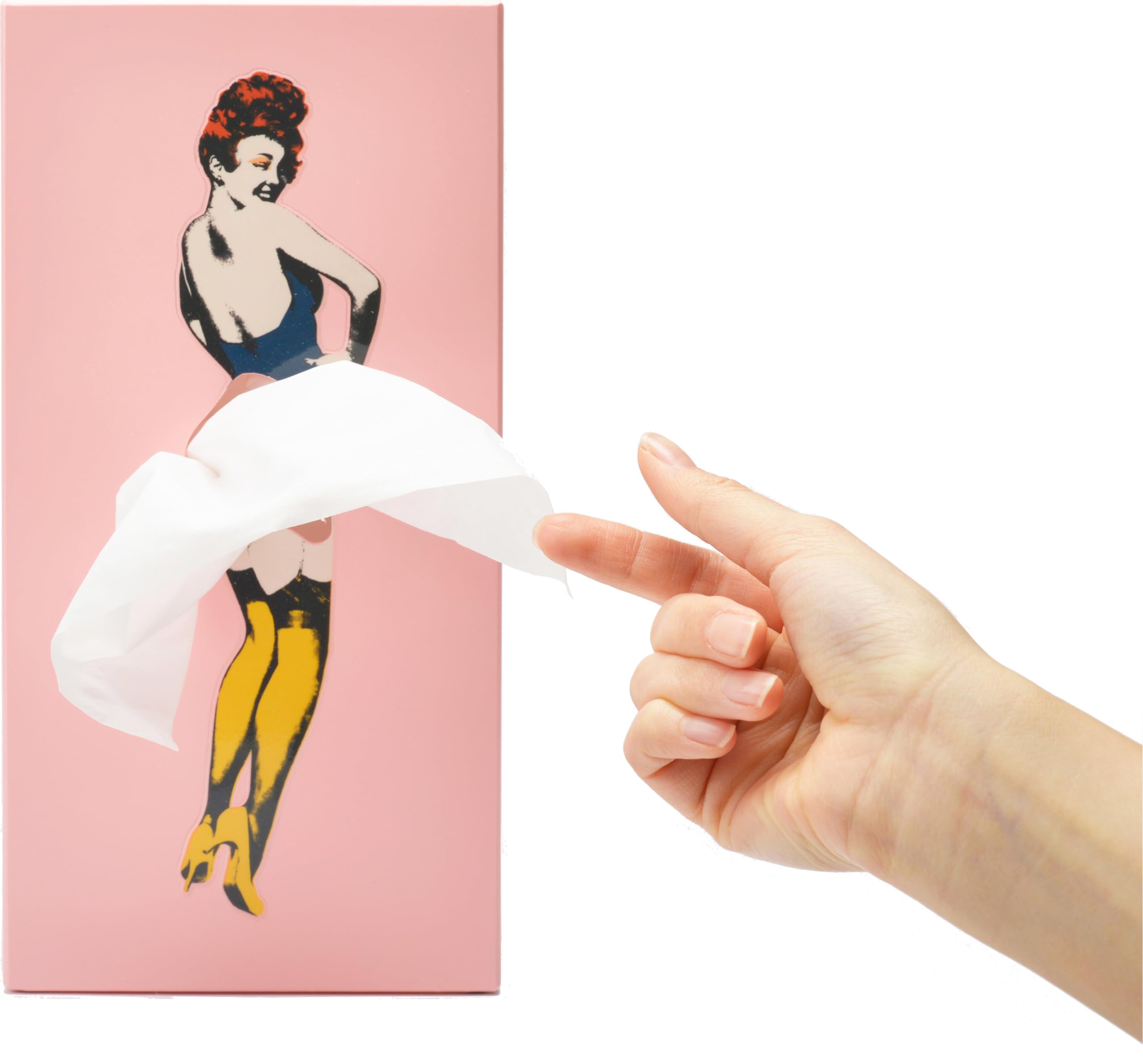 Original Flying Skirt Tissue Box Holder - Korean-Made Resin Embossed Pop Art Design with Metal Base by Spextrum® (Pink) | Unique Pull-Change Skirt Tissue Dispenser for Home & Office Decor | Perfect Gift for Women, Housewarming & Desk Accessory