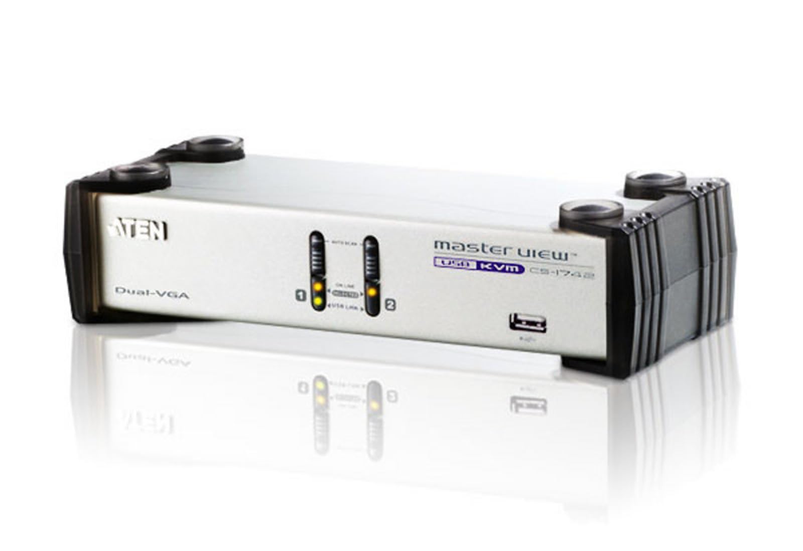 ATEN CS1742 2-Port USB VGA KVM Switch with Dual Display & Audio Support - Ideal for Home Office and Multi-Computer Workstations