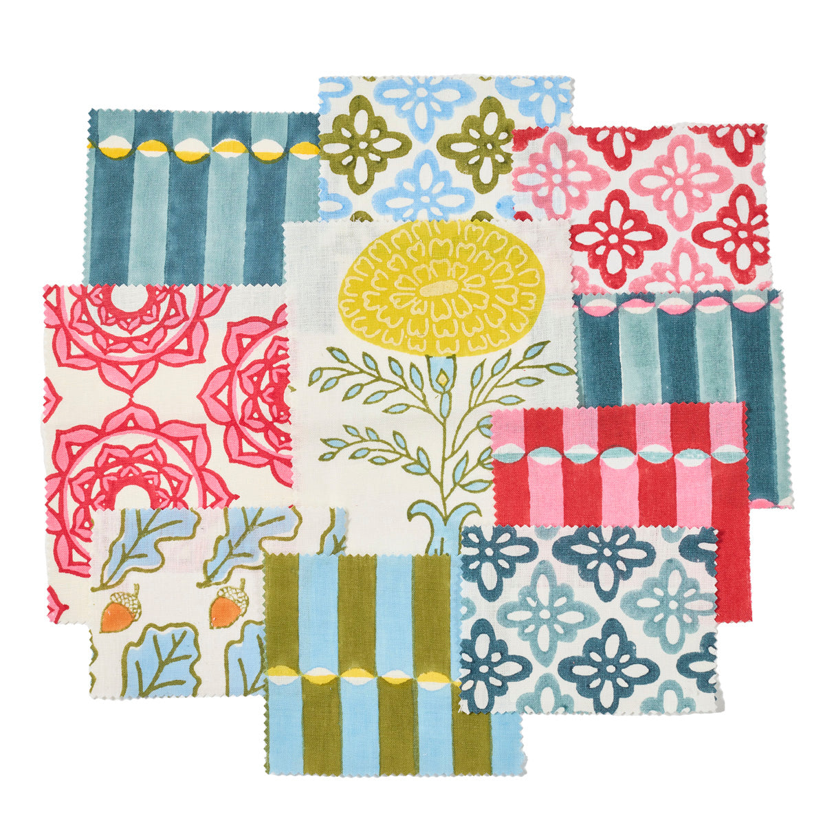 Jaipur Block Printed Fabric Sample Set - Handmade Indian Cotton Swatches for Quilting, Home Decor & DIY Crafts