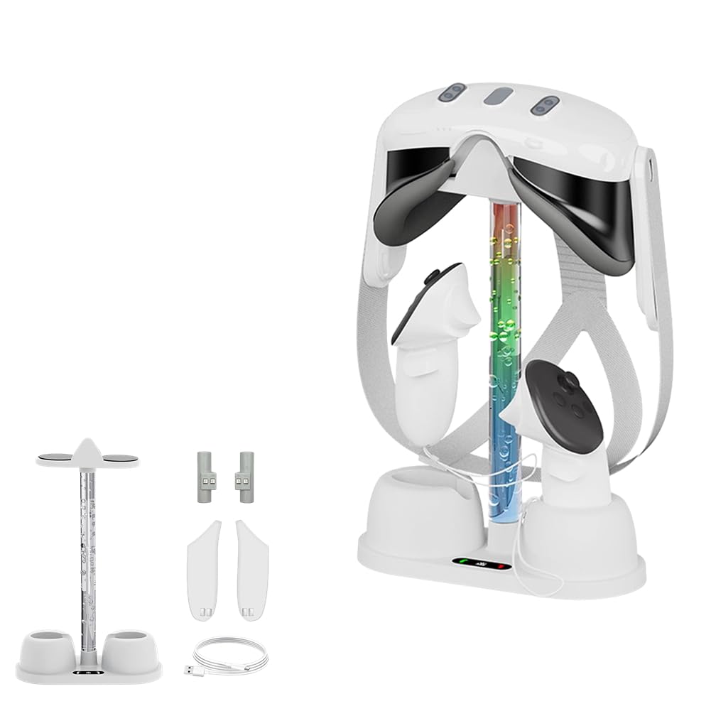 Oculus/Meta Quest 3 Charging Station with RGB Lights - VR Headset & Controller Stand, Charger Dock, Storage Holder for Oculus Quest 3 Accessories - Perfect for Gaming Setup & VR Display Organization