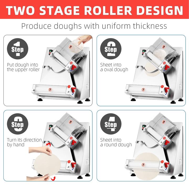 370W Electric Commercial Pizza Dough Roller Sheeter - 12