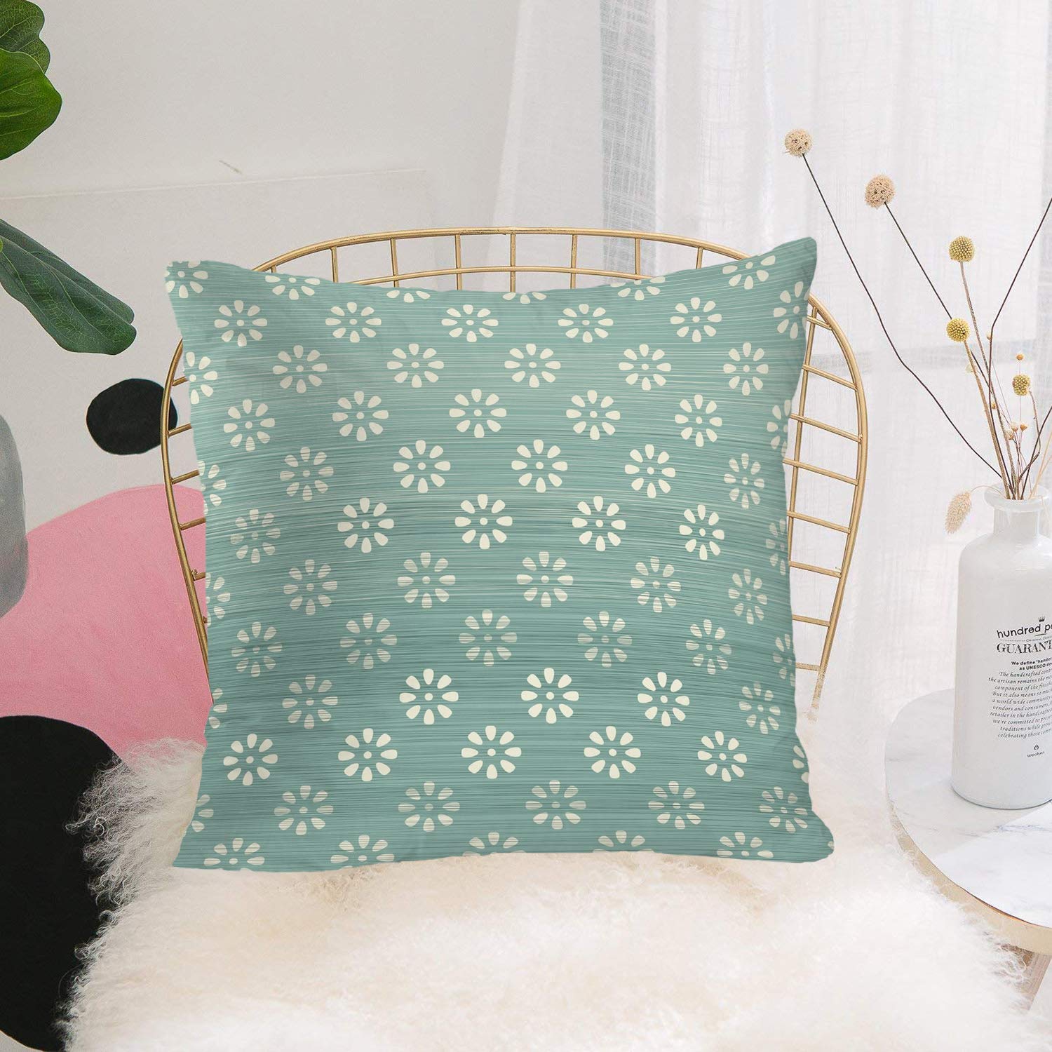Batmerry 20x20 Inch Blue Geometric Decorative Pillow Covers Set of 2 - Polka Dot & Abstract Flower Pattern Double Sided Square Throw Pillow Covers for Sofa, Bed, Living Room Decor