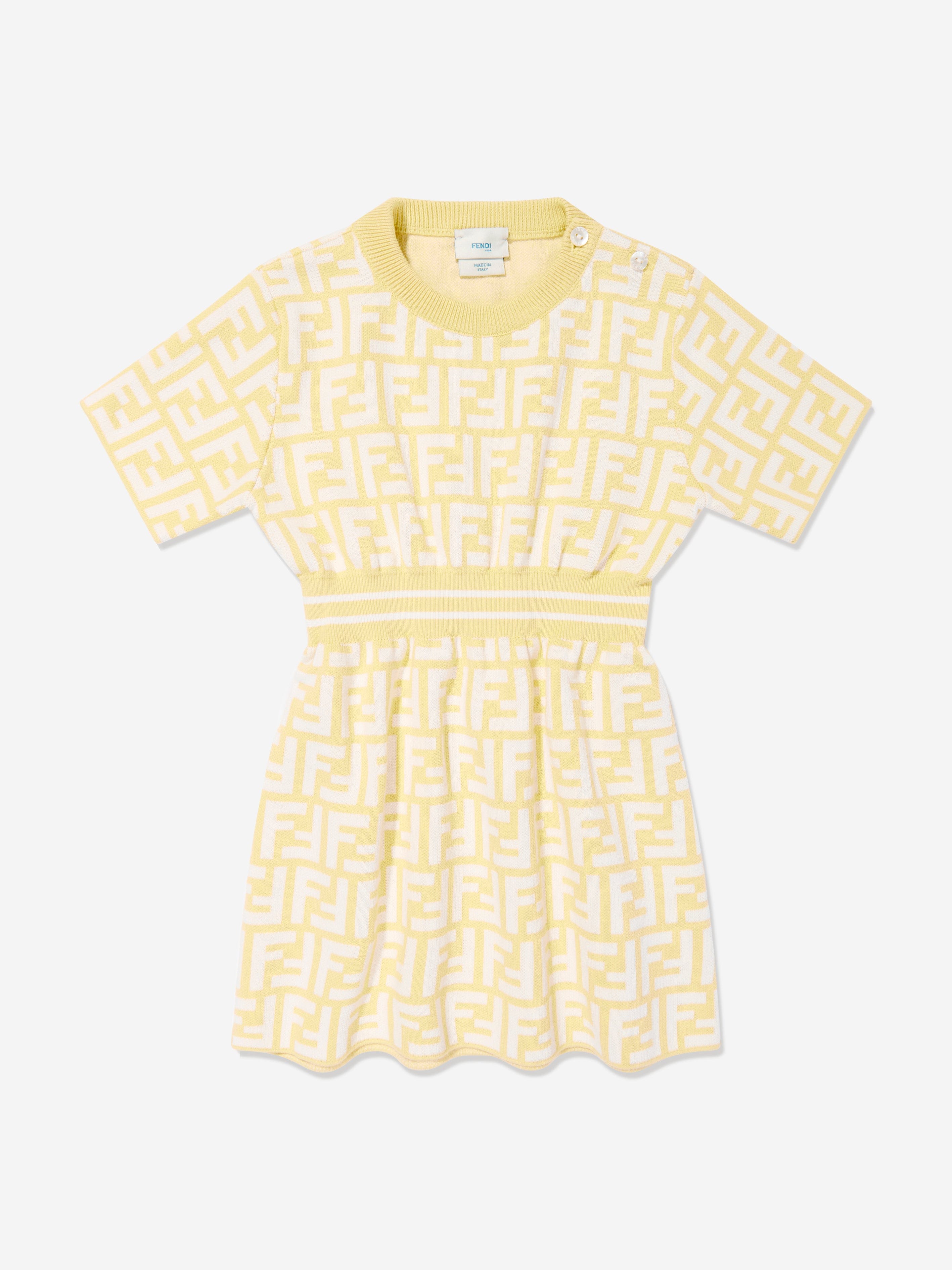 Adorable Baby Girls FF Logo Knit Dress - Soft Yellow Cotton Knitted Dress for Toddlers | Perfect for Birthday Parties, Family Photos & Special Occasions