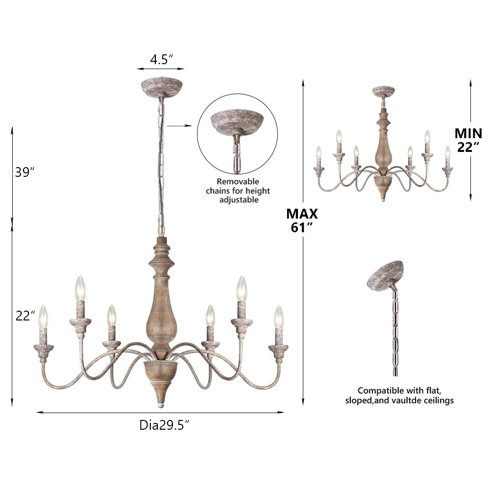 6-Light French Country Chandelier - 29.5