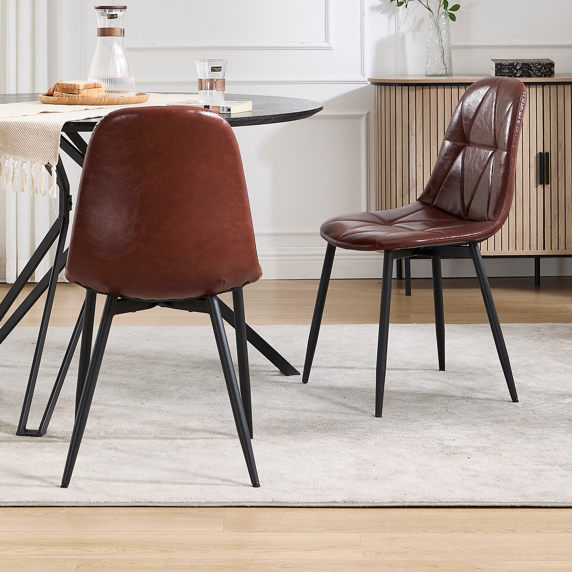 **4-Piece Upholstered Faux Leather Dining Chair Set - Modern Kitchen & Dining Room Chairs with Metal Legs & High Back Support - Easy to Assemble & Clean - Reddish Brown - Perfect for Home, Restaurant & Office Use**