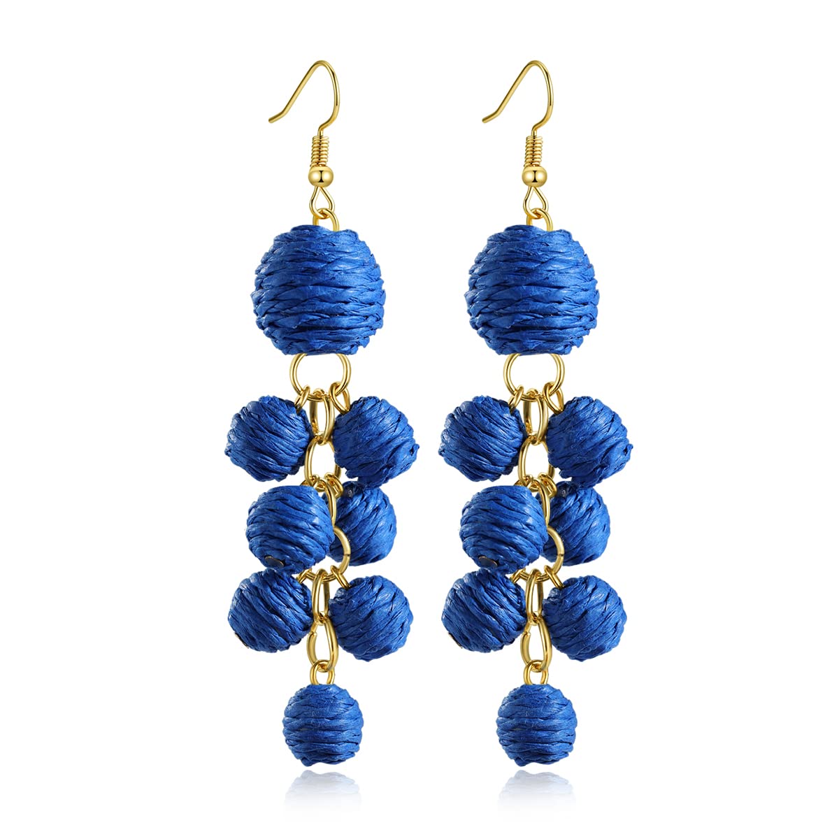 Boho Rattan Raffia Earrings for Women - Colorful Lightweight Straw Wicker Statement Drop Dangle Earrings | Perfect for Summer, Beach Vacations, Festivals & Boho Jewelry Gifts