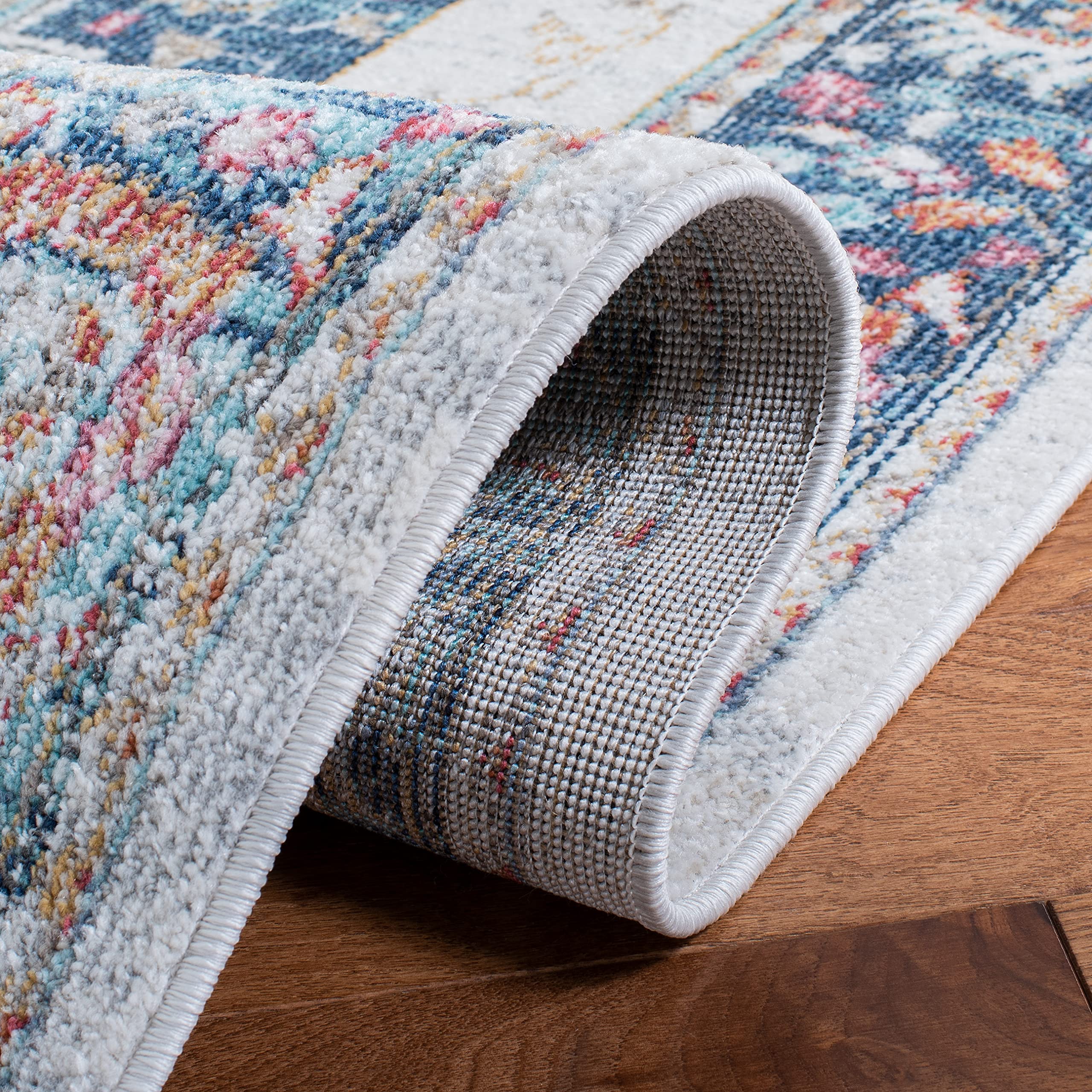 SAFAVIEH Phoenix Collection 8' x 10' Ivory & Blue Boho Chic Oriental Medallion Area Rug - Non-Shedding, Easy Care, High Traffic Resistant - Perfect for Living Room, Bedroom, Dining Room & Home Decor (PHX291A)