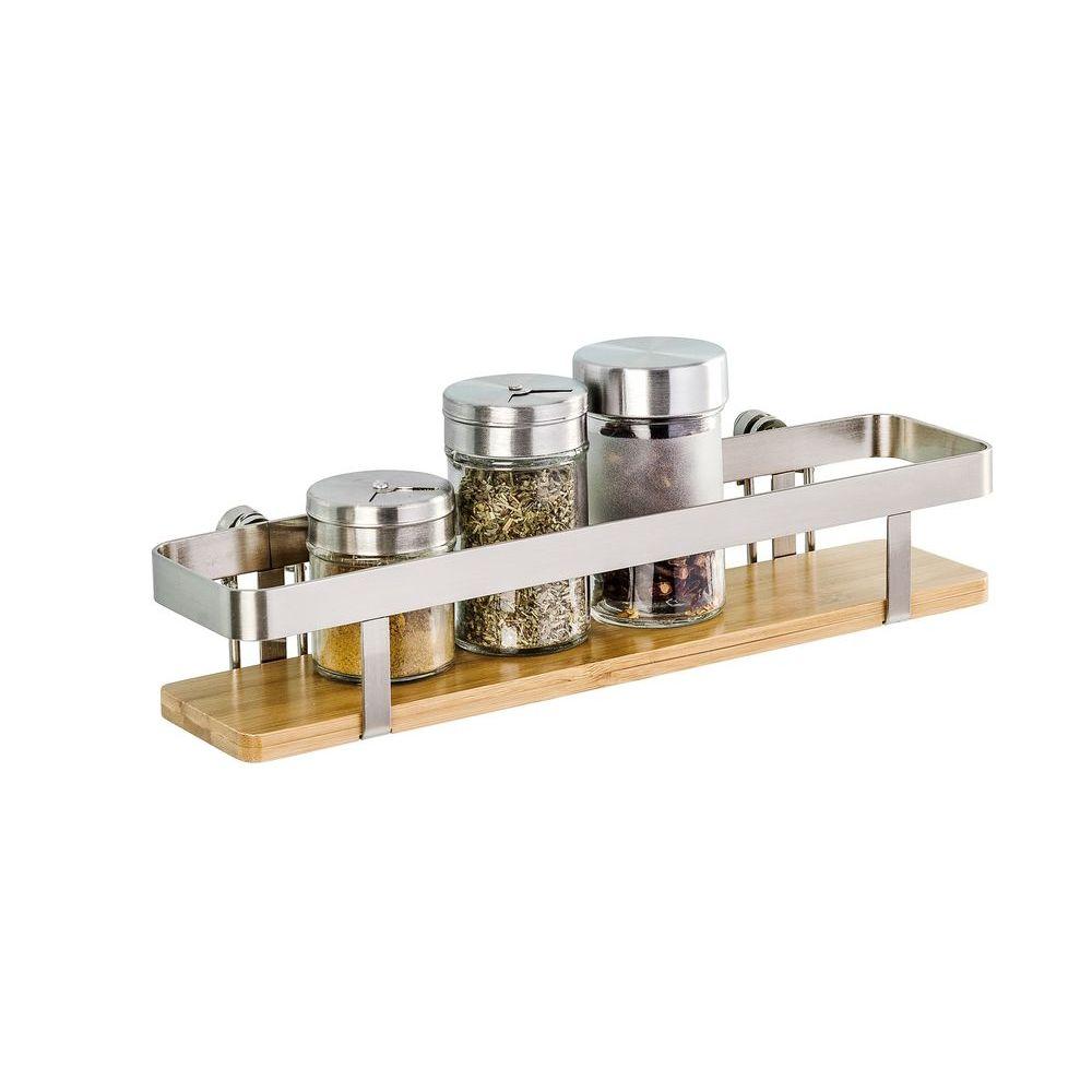 Premium Wall Mounted Spice Rack - Bamboo & Steel Organizer for Kitchen, Pantry, Bathroom | Space-Saving Storage Solution for Spices, Jars & Small Essentials