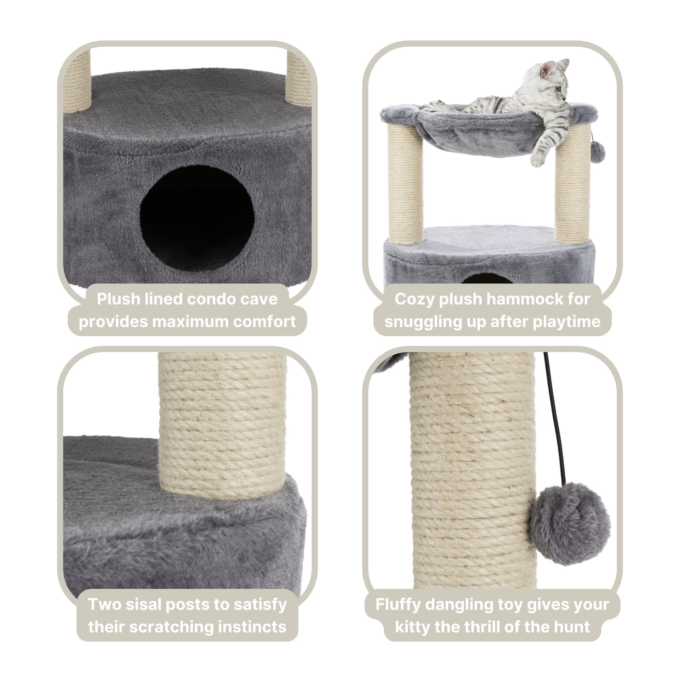 TRIXIE Baza Grande 24-inch Cat Tree with 2 Sisal Scratching Posts, Cat Condo & Hammock - Includes Dangling Cat Toy for Indoor Cats - Perfect for Play, Rest & Scratching in Home or Office