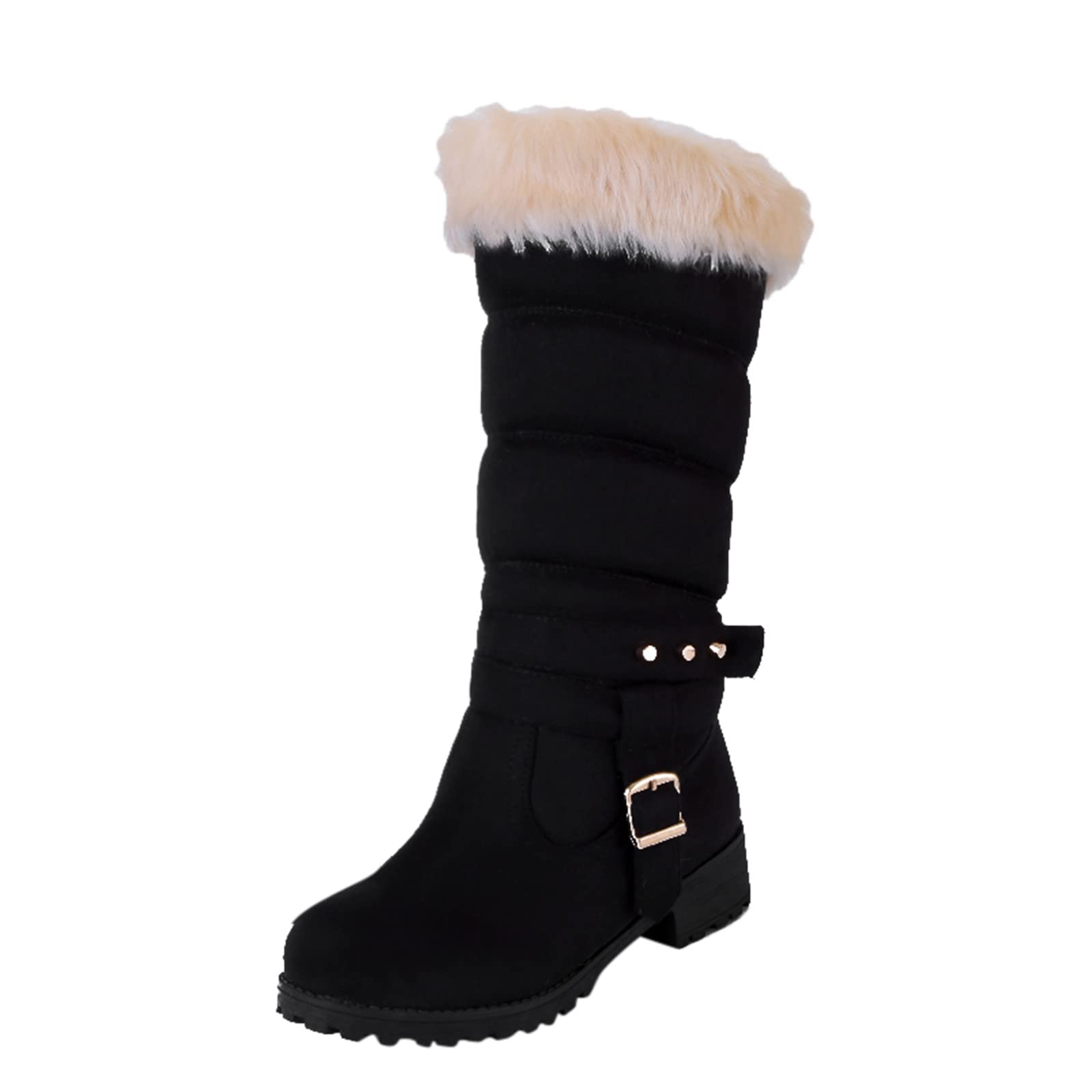 RUIY Women's Snow Suede Boots with Fashion Belt & Heel Buckle - Warm Mid-Calf Winter Boots for Women, Size 10 | Perfect for Snowy Days & Outdoor Winter Activities