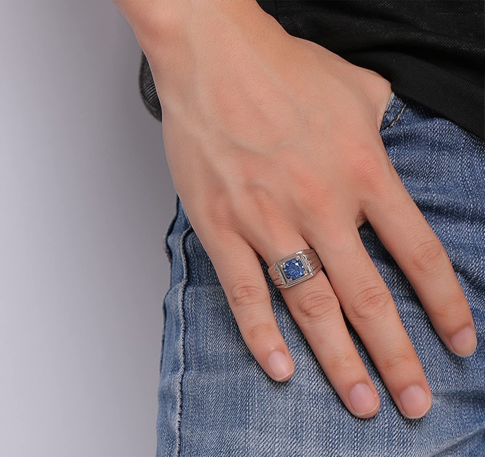 Blue Stainless Steel Wedding Bands for Men - Durable Zirconia Engagement Rings for Him | Perfect for Proposals, Anniversaries & Everyday Wear