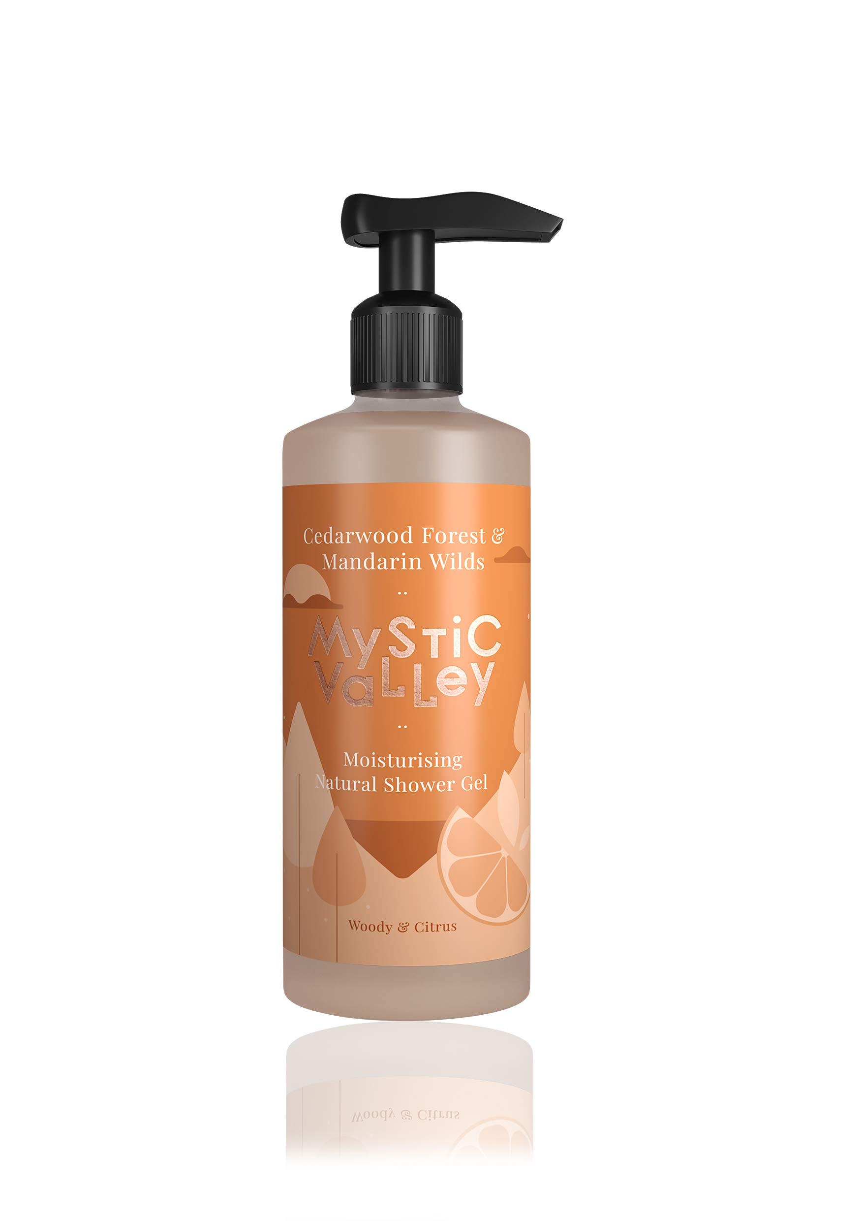 **Mystic Valley Natural Shower Gel with Cedarwood & Mandarin Essential Oils - Soap-Free Moisturizing Body Wash for Soft, Supple Skin - 350ml - Perfect for Relaxing Baths & Spa-Like Showers**