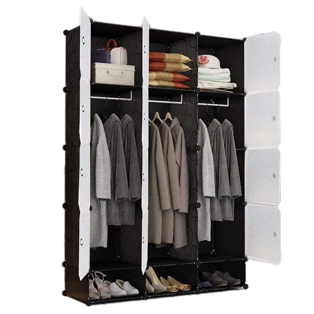 Portable Plastic Wardrobe Closet - Lightweight Storage Organizer for Bedroom, Closet & Dorm - Foldable Clothing Cabinet with Cubes for Shirts, Pants & Accessories (Black) - Perfect for Small Spaces & Travel