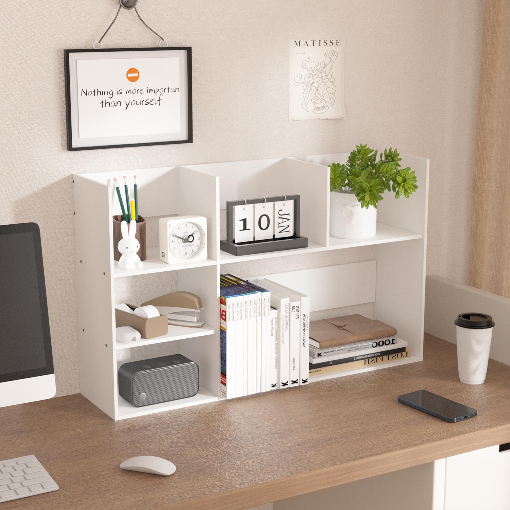 Extra Large Desk Organizer Shelves for Office & Home - Multi-Tier Storage Rack with Drawers | White Office Desk Shelf for Papers, Books & Supplies | Perfect for Workspace Organization & Home Office Decor