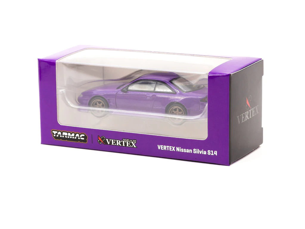 Tarmac Works 1:64 Scale Nissan Silvia S14 Vertex Edition Diecast Model Car - Purple Metallic Finish | Collectible Miniature for Display, Racing Games & Car Enthusiasts