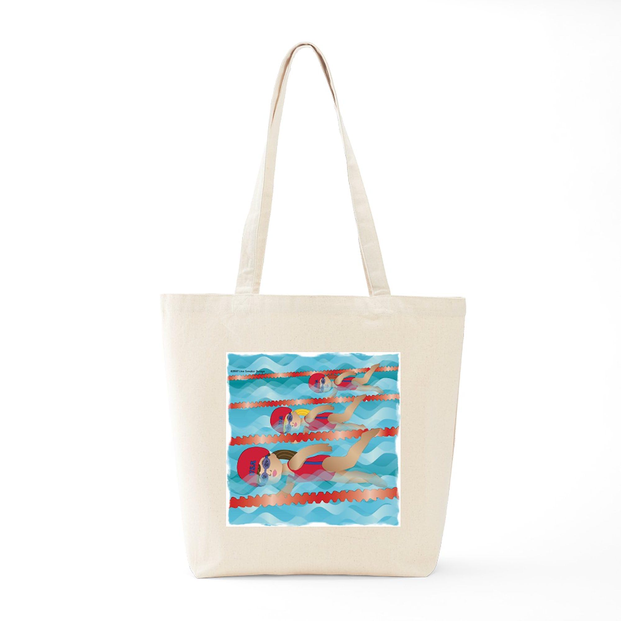 **Little Swimmer Girls Tote Bag - Natural Canvas Reusable Shopping Bag for Beach, Pool & Travel | Eco-Friendly & Durable**