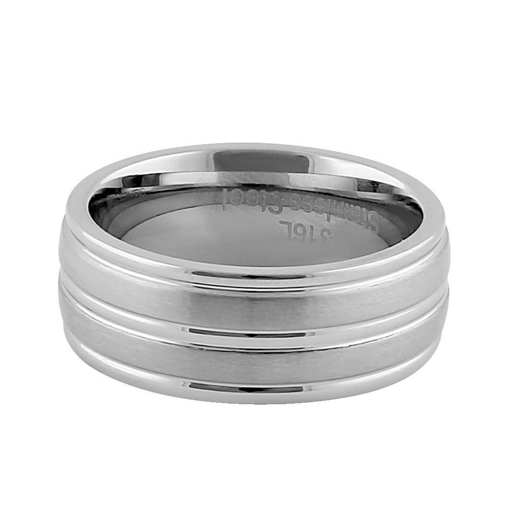 8mm Brushed Stainless Steel Men's Wedding Band with Grooves - Durable & Stylish Ring for Men, Perfect for Weddings, Anniversaries, and Everyday Wear