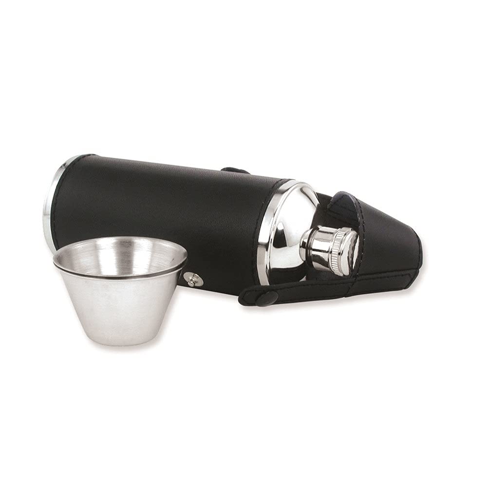Premium Black Leather Stainless Steel 2-Cup & 8oz Flask Set - Perfect for Whiskey, Bourbon, Vodka - Ideal for Camping, Travel, Gifts & Outdoor Adventures
