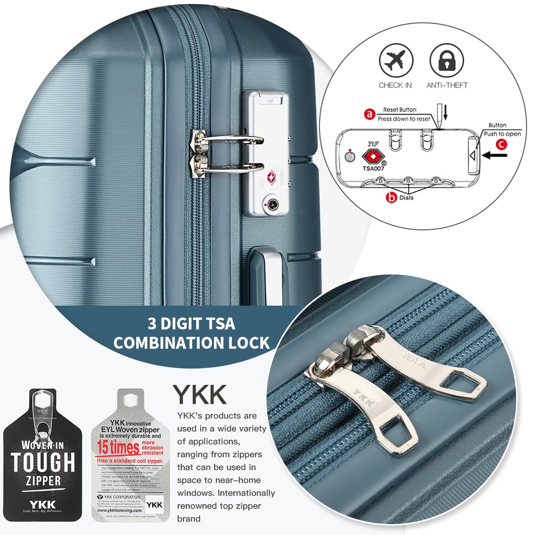 Somago Lightweight Hardside Polypropylene Luggage Set with Packing Cubes - 4-Piece Spinner Suitcase with TSA Lock & Double Wheels for Travel | Perfect for Business Trips, Vacations & Airplane Carry-On (Ice Blue)