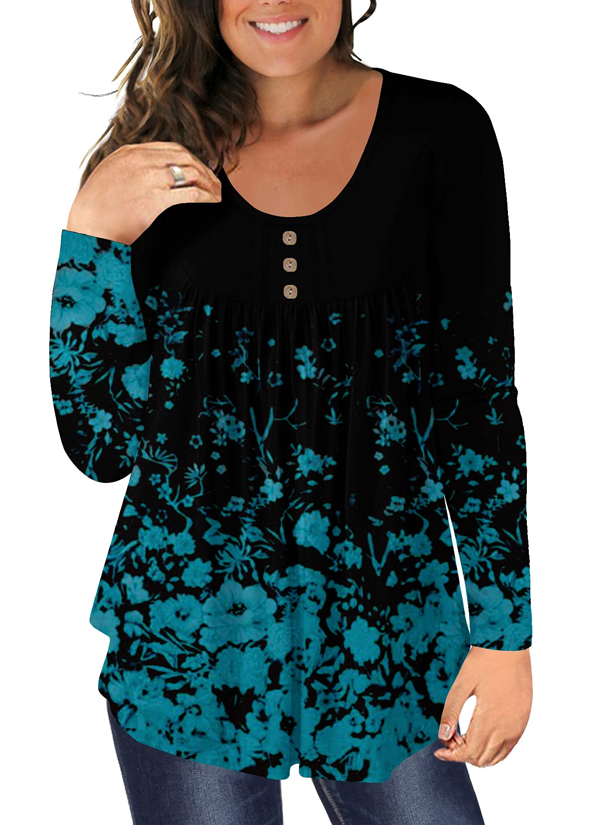 Beadchica Plus Size Tunic Tops for Women - Flowy Casual Ruched Blouses to Wear with Leggings | Perfect for Work, Weekend Outfits & Layering