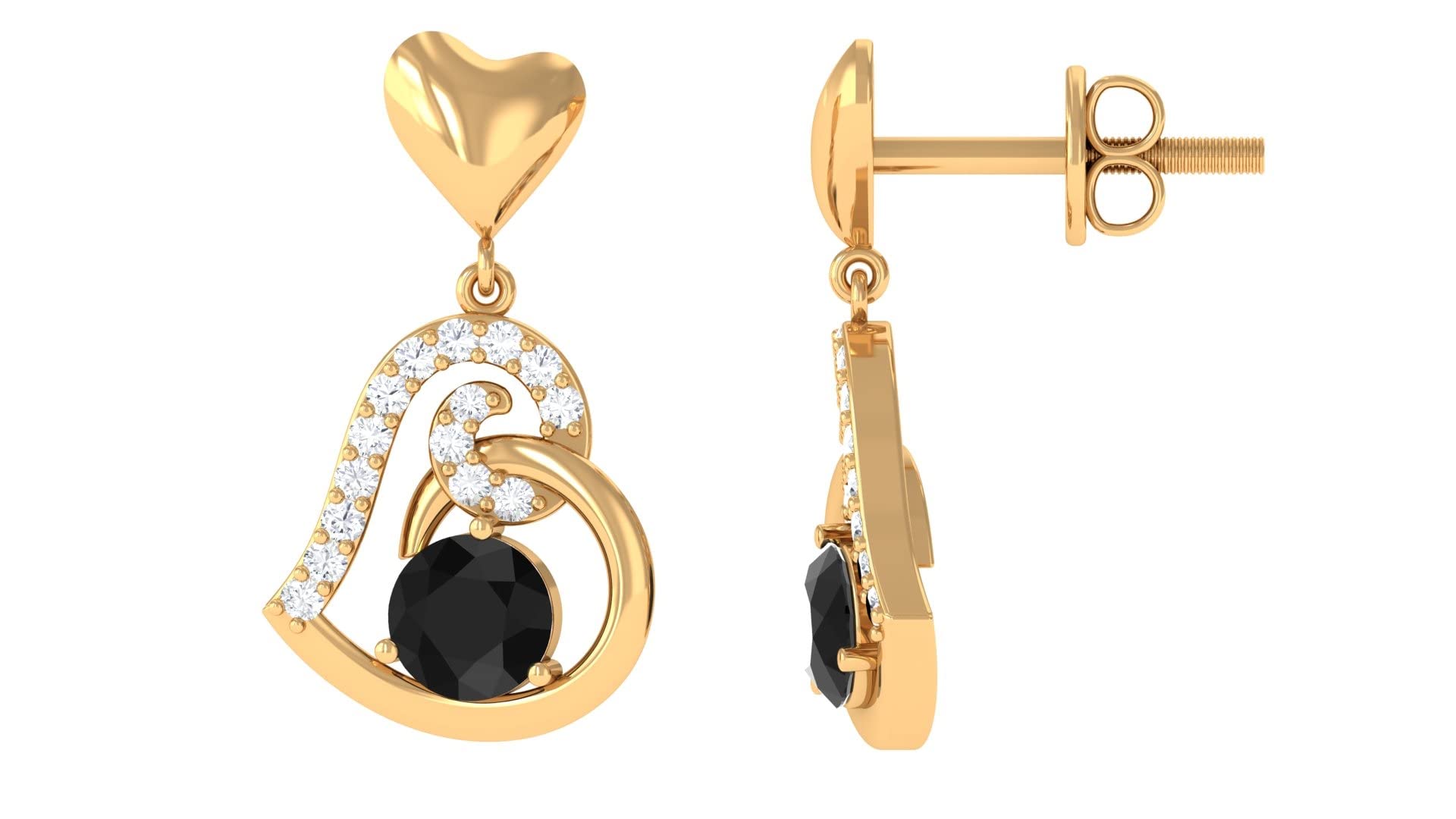 0.75 CT Black Onyx and Moissanite Heart Drop Earrings for Women - 14K Solid Gold Dangle Earrings - Elegant Gift for Valentine's Day, Anniversary or Special Occasion