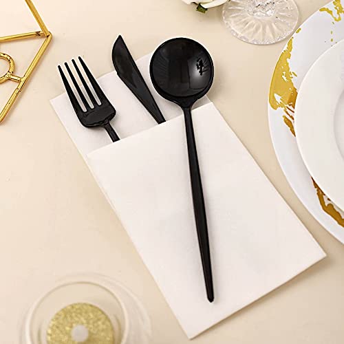 Premium Plastic Cutlery Set - 24pcs Black BalsaCircle Forks Spoons Knives for Wedding Party & Home Decor
