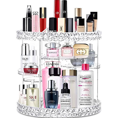 V-Hanver 7-Tier Rotating Makeup Organizer with 4 Holder Storage Rack - Large Capacity Acrylic Cosmetic Display Case for Perfumes, Lipsticks & Skincare | Perfect for Vanity, Bathroom & Dressing Table Organization
