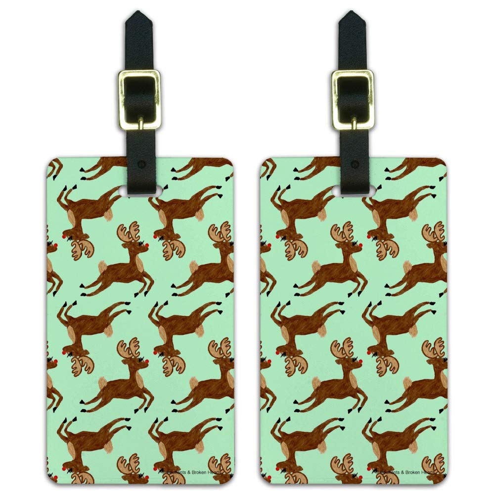 Festive Prancing Reindeer Christmas Luggage ID Tags - Set of 2 Waterproof Travel Tags for Suitcases, Backpacks & Carry-On Bags | Perfect Holiday Gift for Travelers
