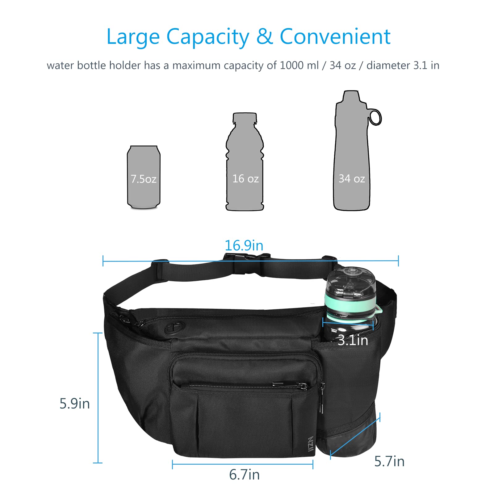**Men's & Women's Fashion Fanny Pack - Adjustable Waist Bag with 5 Zipper Pockets for Hiking, Running, Travel & Workout - Perfect for Outdoor Activities, Shopping & Casual Wear**