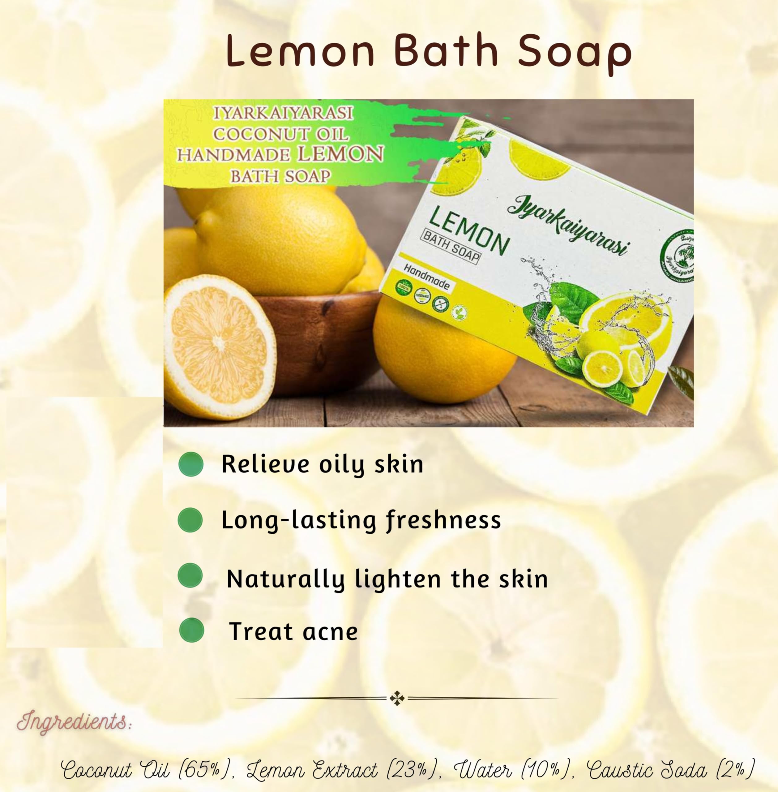 Pure Coconut Oil & Lemon Handmade Soap - 73.4% TFM, pH 8, Vegan, Chemical-Free, Fragrance-Free for All Skin Types (130g x 10 Pack) | Natural Skincare, Daily Cleansing, Sensitive Skin Care, Eco-Friendly Bath & Body