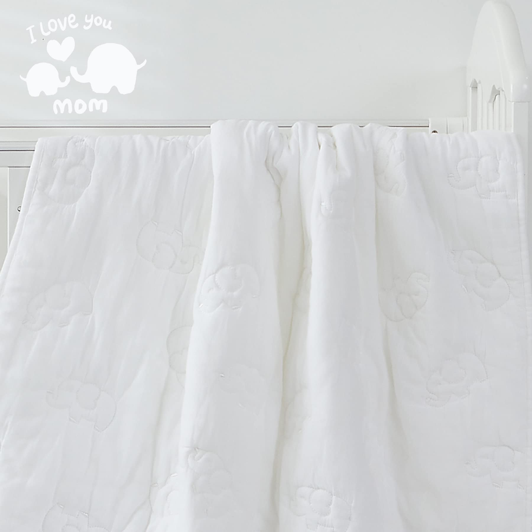 Brandream Unisex Bohemian Baby Crib Bedding Set - 3 Piece Cotton Quilt with Elephant Embroidery, White Farmhouse Chic Nursery Decor for Boys & Girls - Perfect for Gender Neutral Nursery, Baby Shower Gift & Newborn Essentials