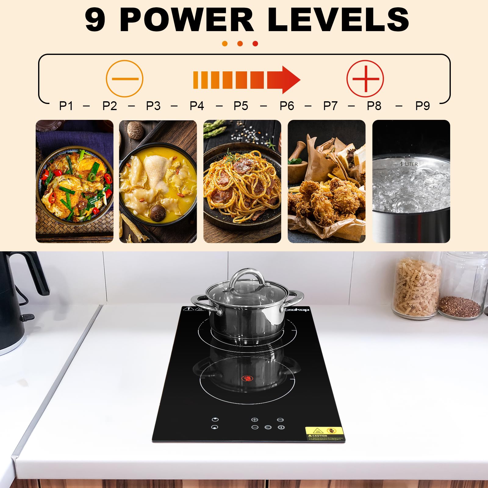 Winado 20 Inch 2 Burner Electric Ceramic Cooktop - 220-240V Flat Top Stove with 9 Heating Levels, Timer, Child Safety Lock & Sensor Touch Control - 3000W for Home Kitchen, RV, Dorm & Small Spaces