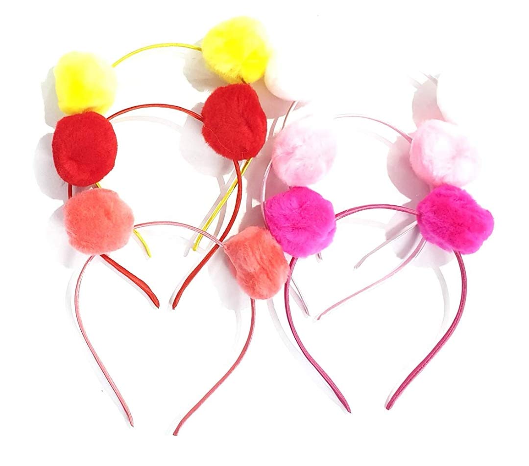 **HOMEMATES 6-Pack Plastic Hair Bands with Pom Pom Teeth - Soft Stretch Headbands for Women & Girls - Perfect for Sports, Workouts, and Everyday Use**